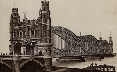 ハンブルグNeue Elb-Brucke, エルベ川にかかる新しい橋（リトグラフ版 作： German School