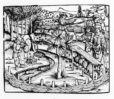 ミツバチの世話をする幸せな夫、バージルのGeorgicsからのイラスト、セバスチャン・ブランツ（1457-1521）版の本IV、1502年発行 作： German School