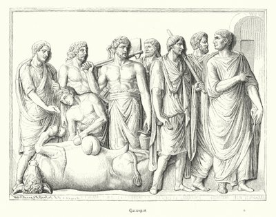 古代ローマで犠牲になった動物の内臓を調べるHaruspex（彫刻 作： German School