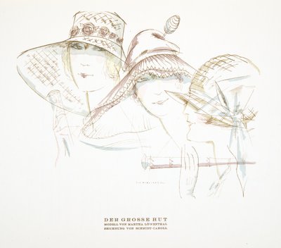 マーサ・ローエンタールによる帽子デザイン、Styl、pub.1922（pochoir print） 作： German School