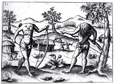 1599年ニュルンベルクで出版された頭のない男女、ガイアナのサーウォルターローリーズアカウントのイラスト 作： German School