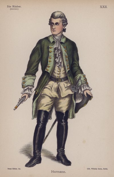 Friedrich Schiller著「Die Rauber（強盗）」よりHermann（カラーリトグラフ版 作： German School