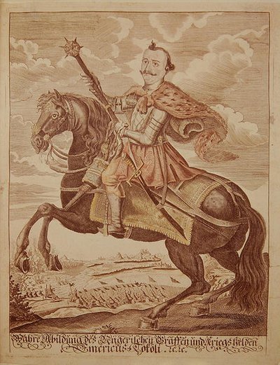 Imre Thokoly (1657-1705), トランシルヴァニア公爵 (カラー・エングレーヴィング) 作： German School