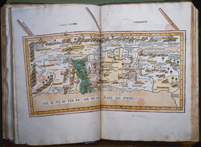 Inc. 425聖地の地図（Cosmographicaで与えられた座標と座標に基づく）、Ptolemy（Claudius Ptolemaeus of Alexandria）（c.90-168 AD）がドイツのウルムでJohann Reger foによって出版 作： German School