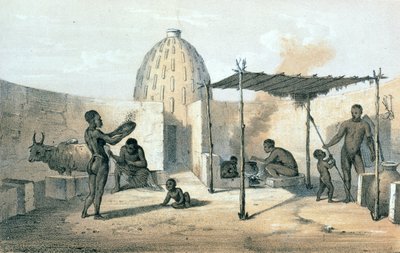 Heinrich Barth博士（1821-65）による「Travels in North and Central Africa」からのチャド近くのMusgu Dwellingのインテリア（リソ） 作： German School
