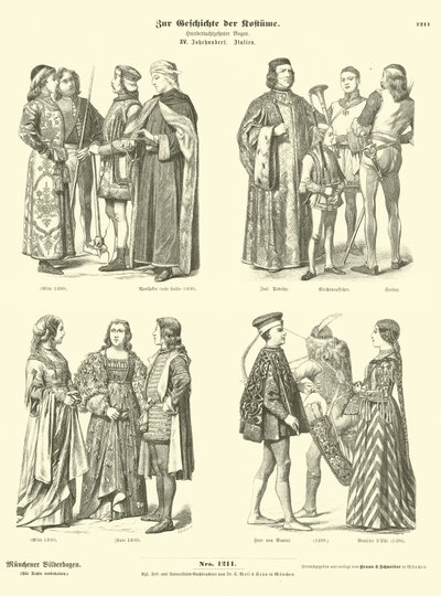 15世紀のイタリアの衣装 作： German School