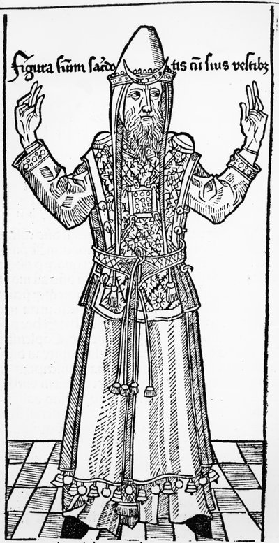 1493年にニュルンベルクで出版された、ハートマンシェデルによるリベルクロニコルムのユダヤ人大祭司 作： German School