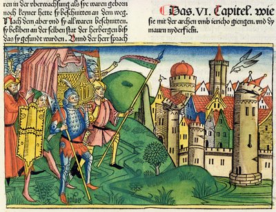 ジョシュア6 4-21ニュルンベルクの聖書からのエリコの陥没（Biblia Sacra Germanaica）（色の木版画） 作： German School