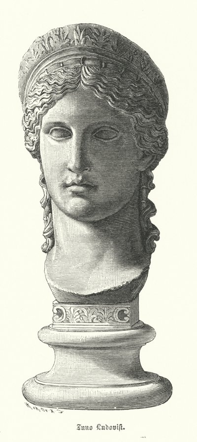 Juno Ludovisi、古代ローマの大理石の巨大な頭部で、マルク・アントニーとオクタヴィア・マイナーの娘アントニーナ・マイナーが女神Junoとして描かれている（エングレーヴィング 作： German School