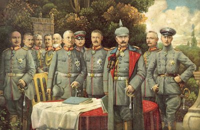 ドイツのカイザー・ウィルヘルム2世とその将軍たち（カラーリトグラフ 作： German School
