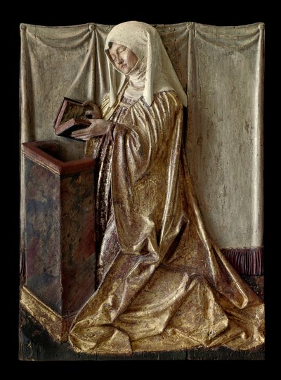 ひざまずいたドナー ポリクローム・ウッドの彫刻が施された祭壇画の断片。シュヴァーベン産。1520年頃 パリ、ルーヴル美術館 作： German School