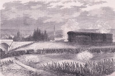 活動する機関車のバッテリー（Cassells History of the War between France and Germany, Cassell and Company Limited, c.1890, litho 作： German School