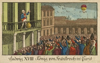 パリのフランス王ルイ18世 1814年に出版された手彩色のエングレーヴィング 作： German School