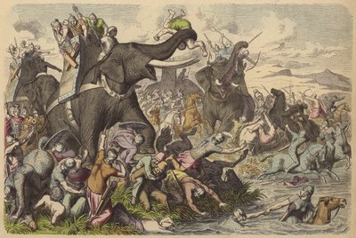 ダキア人やサルマティア人との戦いで戦象を使うマケドニア人（彩色彫刻 作： German School