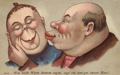 妻にキスをする男性（カラーリトグラフ 作： German School