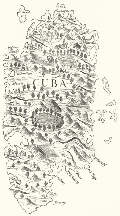 キューバの地図（1500年頃）（彫刻 作： German School