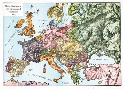 1914年のヨーロッパ地図、1915年発行（カラーリトグラフ） 作： German School