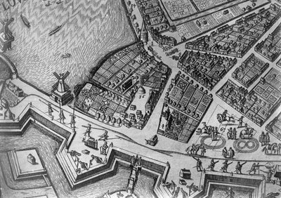 ハンブルクの最初のオペラハウスを示す地図、1690 作： German School