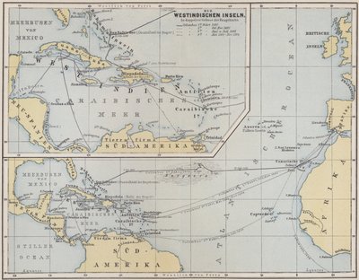 クリストファーコロンバスの航海を示す地図、1492-1504 作： German School