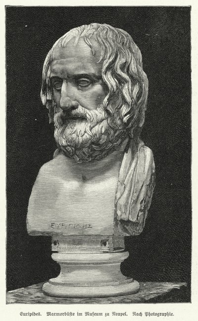 古代ギリシャの劇作家、エウリピデスの大理石の胸像（リトグラフ 作： German School