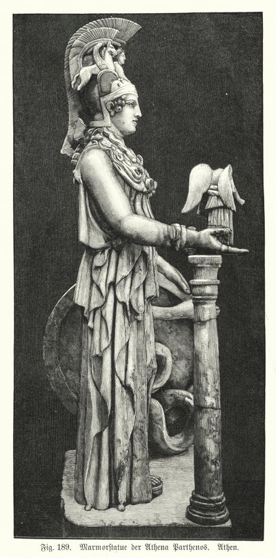 古代ギリシャの女神アテナの大理石像（アテネのパルテノン神殿より）（彫刻作品 作： German School