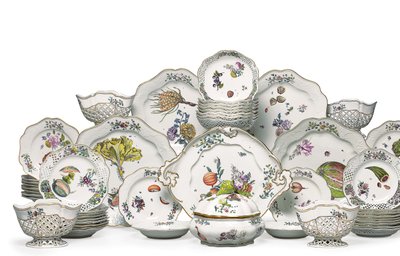 マイセン「Bruehlsche Allerlei」ボタニカル・パート・ディナー＆デザート・サービス、1746年頃（磁器 作： German School