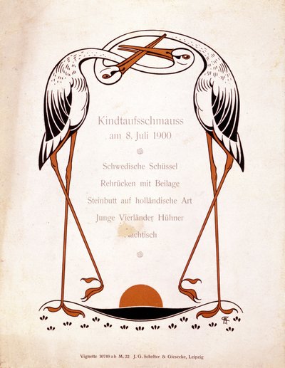 洗礼式の食事のメニュー。ドイツ、1900年8月7日。 作： German School