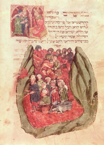 モーセはユダヤ人の祈りの本、ハンブルク、1427年（写本）から紅海を越えてイスラエルの子供たちを導く 作： German School