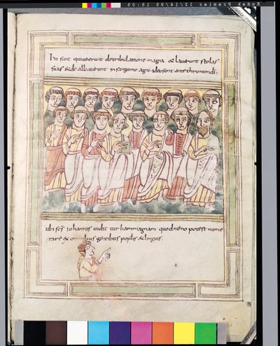 Ms 99 fol.15v Apocalypse de Valenciennesの17人の男性のグループ 作： German School