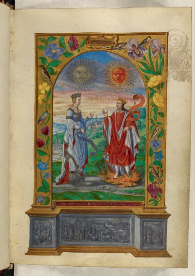 Ms Harley 3469 f.10 サロモン・トリスモシン作「Splendor Solis」より、巻物を持った王と女王のミニチュア 作： German School