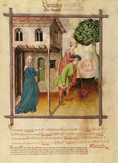 MS 9333 fol.96v男性の嘔吐、健康なTacuinumから 作： German School