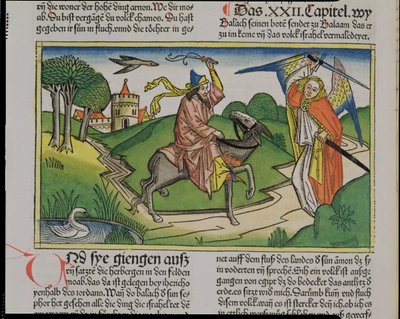 数字22 20-35ニュルンベルク聖書（Biblia Sacra Germanaica）からのおばあさんのロバの話（色の木版画） 作： German School