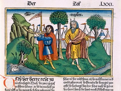 番号2ニュルンベルク聖書（Biblia Sacra Germanaica）からのイスラエル人の収容所の割り当て（色の木版画） 作： German School