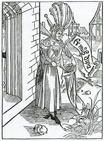 1874年に出版された版からの、アレクサンダーバークレイの「船の愚者」の英語訳のイラスト。 作： German School