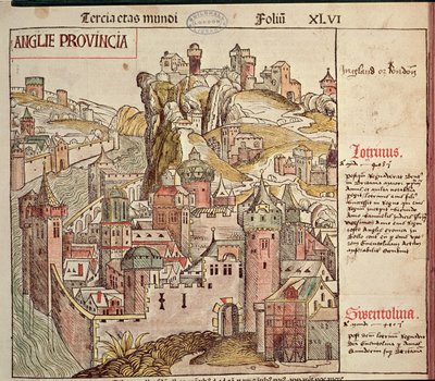旧ロンドン、ニュルンベルク年代記よりHartmann Schedel（1440-1514）1493 作： German School
