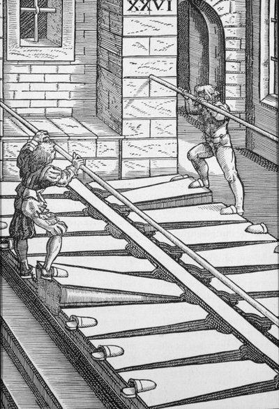 ハルバーシュタット大聖堂のオルガンベローズとブロワー。 1619年（彫刻） 作： German School