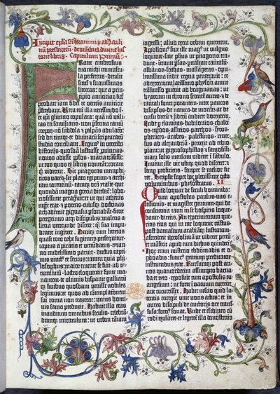 グーテンベルク聖書のページ、エアフルト照明付き 作： German School