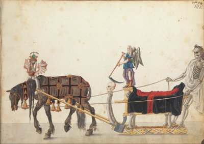 パレードのページェントそり、1640年頃（ペンとインク、水彩とウォッシュ） 作： German School