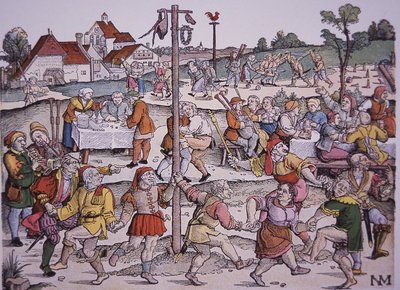 踊る農民たち（手彩色の版画 作： German School