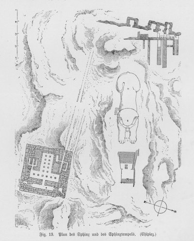 エジプト・ギザのスフィンクスとスフィンクス神殿の平面図（彫刻作品 作： German School