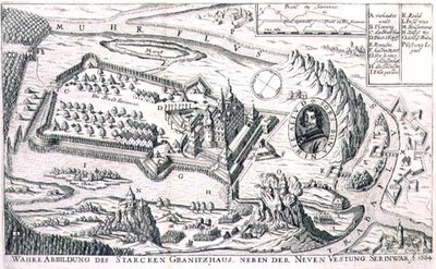 1664年のニューセリンワル付近の花崗岩の要塞の平面図、オスマン帝国のヨーロッパ遠征に関する本の挿絵、Paul Furst (c.1605-66)の刻印（エングレーヴィング 作： German School