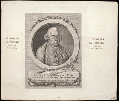 カールフィリップエマニュエルバッハ（1714-88）の肖像、CDクローン、1788年に彫刻 作： German School