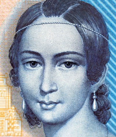 100マルク紙幣のクララ・シューマンの肖像、裏面 作： German School