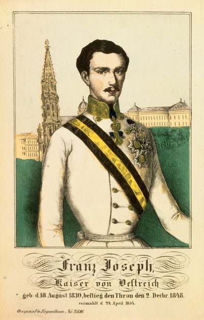 オーストリア皇帝フランツジョセフ1世の肖像画、ノイルピナービルダーボーゲン作、1854年 作： German School