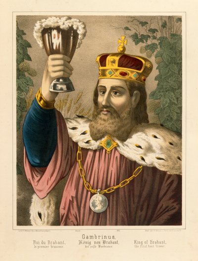 フランドル王の伝説の王、ガンブリヌスの肖像画、FCウェンツェル、ヴァイセンブルク、1870年に発行された図鑑 作： German School