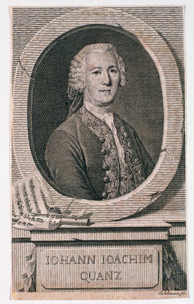 ヨハン・シュレーエンが彫刻したヨハン・ヨアヒム・クアンツ（1697-1773）の肖像（fl.1740-74） 作： German School
