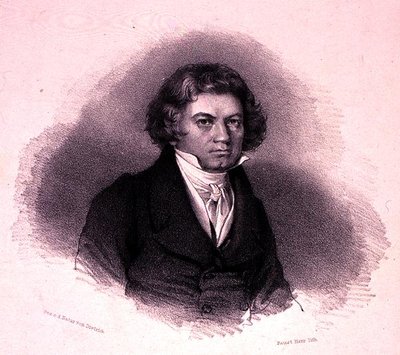 ルートヴィヒ・ヴァン・ベートーヴェン（1770-1827）の肖像 ファウスティン・ヘルの刻印（リトグラフ版） 作： German School
