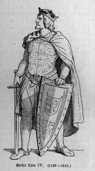 ドイツのローマ皇帝であり、イタリア王であったオットー・オブ・ブランズウィック（1174/1182-1218）の肖像。リチャード・ロートの「Kaiser, Konig und Papft」に掲載された版画 作： German School