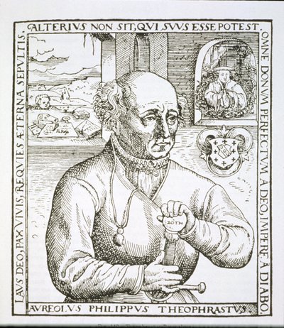 Theothrastus Paracelsus（1493-1541）の肖像、彼の著書Astronomica et Astrologica Pouscula、ケルン1567のイラストのコピー、19世紀後半に出版された（woodc 作： German School
