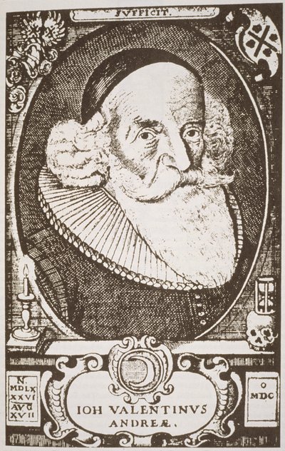 バレンタインアンドレア（1568-1643）の肖像、19世紀後半に出版された 『歴史の魔法』に描かれたドイツの彫刻のコピー 作： German School
